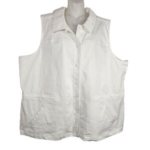Denim & Co. Womens Stretch Twill Utility Vest White Size 3X Button Front A262556